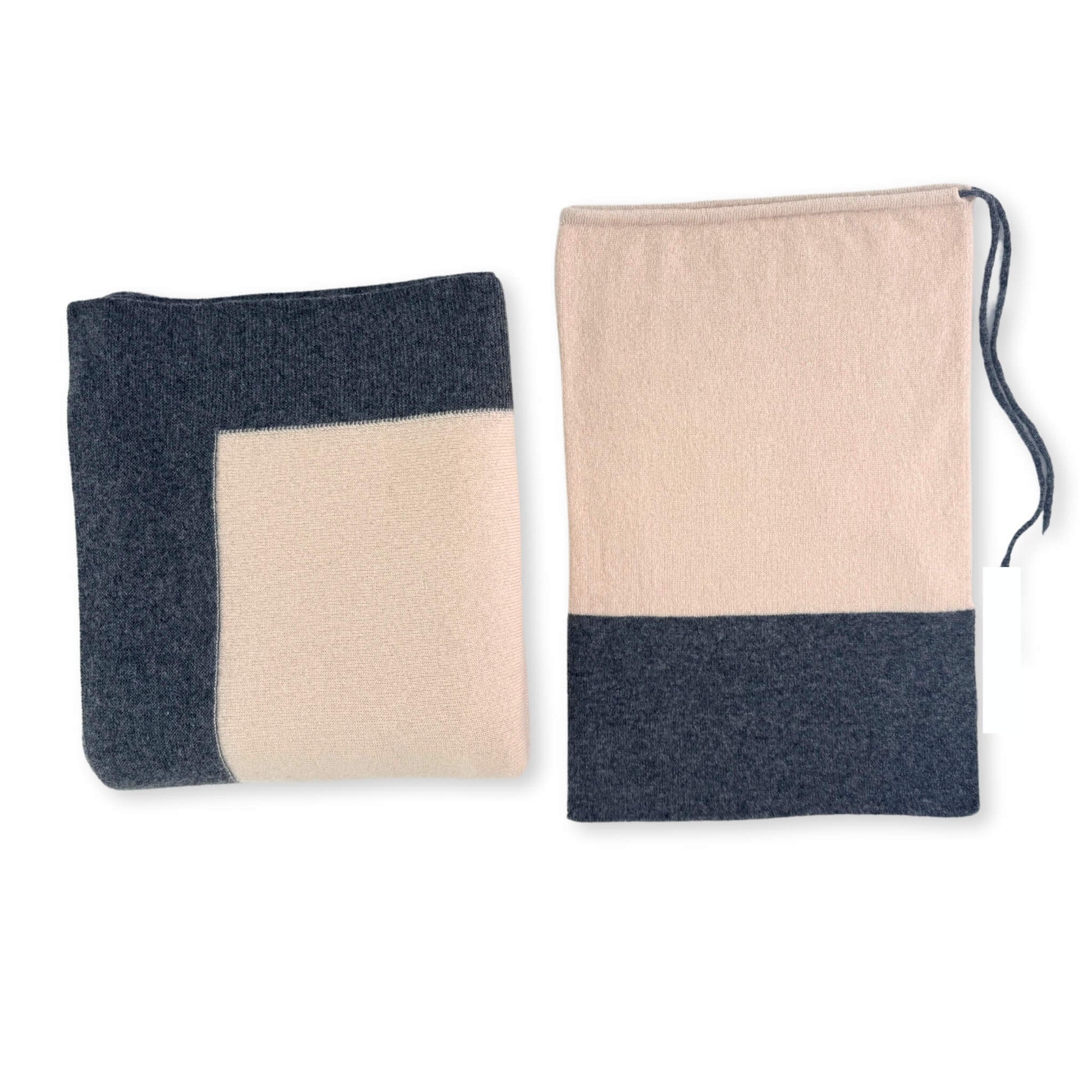 Cashmere Merino Blend Travel Blanket & Pouch Pink & Gray // sample-Jet&Bo