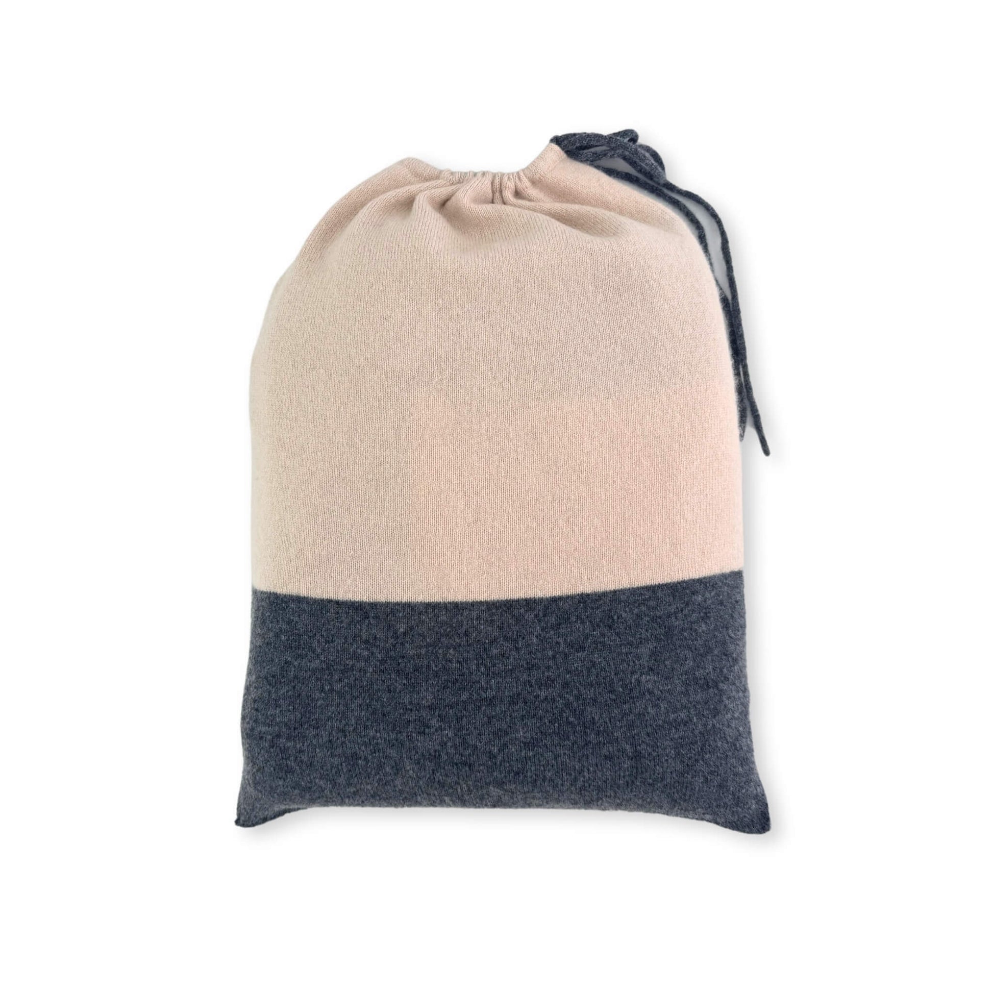 Cashmere Merino Blend Travel Blanket & Pouch Pink & Gray // sample-Jet&Bo