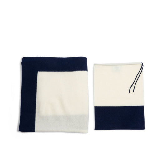 'Throw to Go' Cashmere Merino Travel Blanket (White & Navy)-Jet&Bo