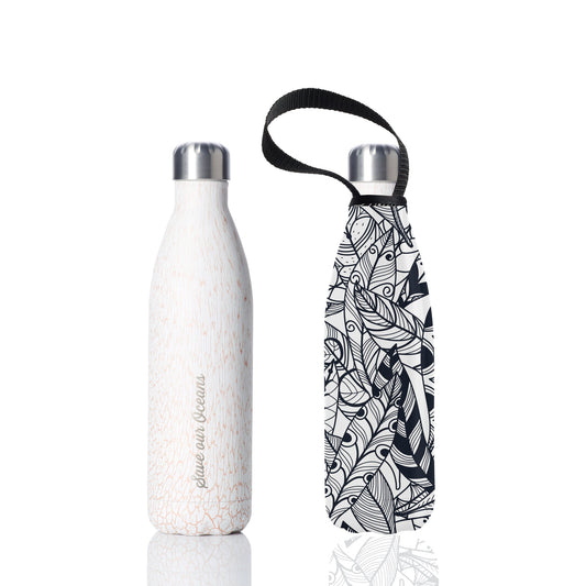 'Future' 25 oz White Travel Bottle and 'Feather' Carry Cover by BBBYO-BBBYO