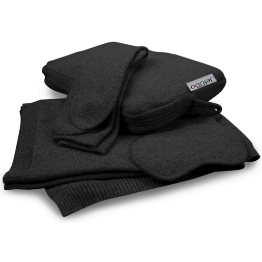 'Make Travel Luxurious Again' Cashmere Travel Set (Black)-Jet&Bo