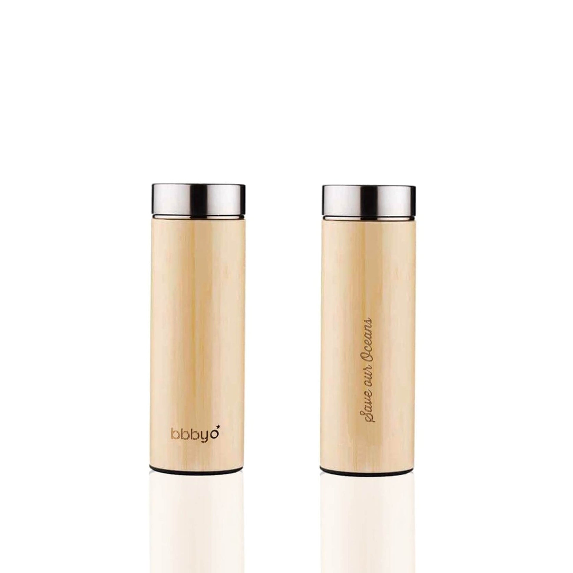'SS + Bamboo' 17 oz Thermal Tea Flask and 'Banana Leaf' Carry Cover by BBBYO-Jet&Bo