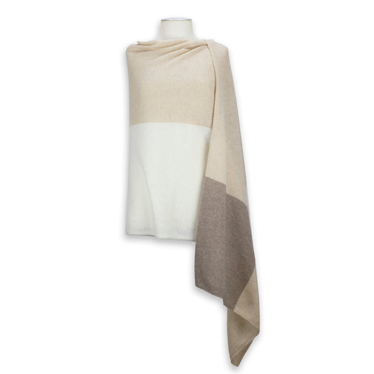 'So Soft, So Smart' Lightweight Colorblock Cashmere Travel Wrap (Beige)-Jet&Bo