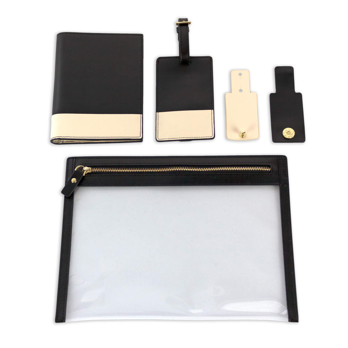 A clear travel pouch to find what you need at a glance.