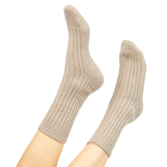 'Hygge' Cashmere Bed Socks (Women's Beige)