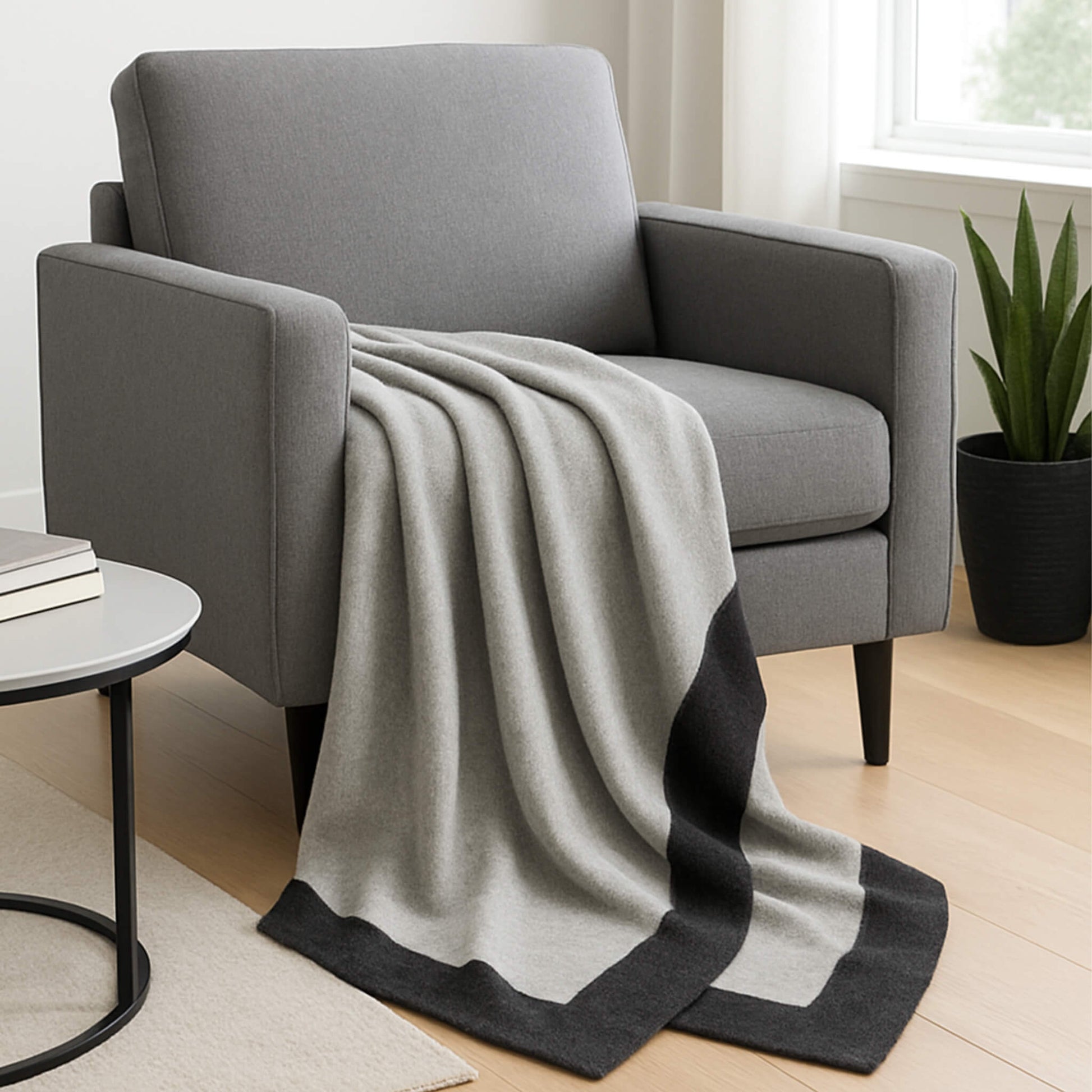 'Throw to Go' Cashmere Merino Travel Blanket (Gray & Charcoal)-Jet&amp;Bo