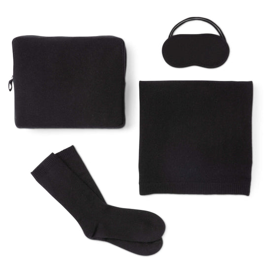 'Make Travel Luxurious Again' Cashmere Travel Set (Black)-Jet&amp;Bo