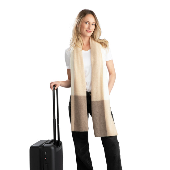'So Soft, So Smart' Lightweight Colorblock Cashmere Travel Wrap (Beige)-Jet&amp;Bo