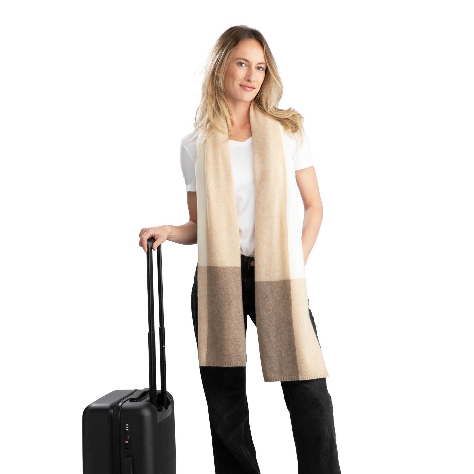 'So Soft, So Smart' Lightweight Colorblock Cashmere Travel Wrap (Beige)-Jet&amp;Bo