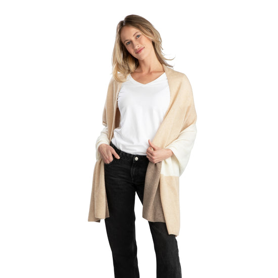 'So Soft, So Smart' Lightweight Colorblock Cashmere Travel Wrap (Beige)-Jet&amp;Bo