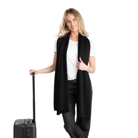 'So Soft, So Smart' Lightweight Cashmere Travel Wrap (Black)-Jet&amp;Bo