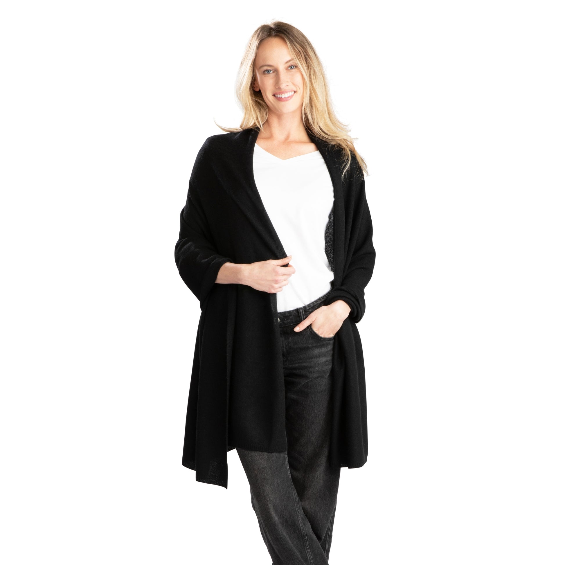 'So Soft, So Smart' Lightweight Cashmere Travel Wrap (Black)-Jet&amp;Bo