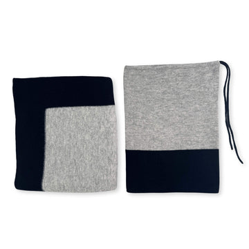 Cashmere Merino Blend Travel Blanket & Pouch Gray & Black // sample