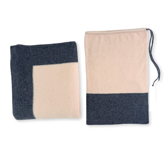 Cashmere Merino Blend Travel Blanket & Pouch Pink & Gray // sample