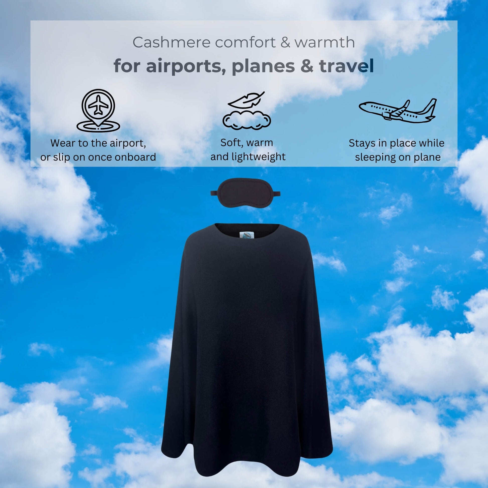 'Sky High Siesta' Cashmere Travel Set (Black)-Jet&Bo-Jet&amp;Bo