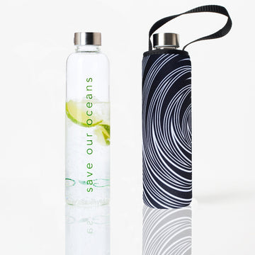 'Glass is Greener' 25 oz Travel Bottle and 'Swirl' Carry Cover by BBBYO-Jet&Bo