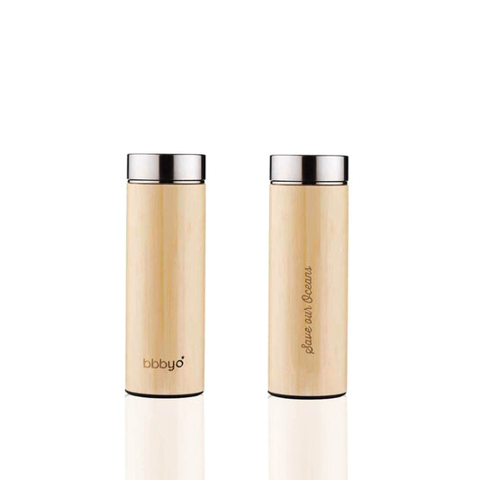 'SS + Bamboo' 17 oz Thermal Tea Flask and 'Feather' Carry Cover by BBBYO-BBBYO